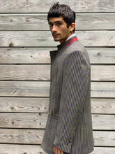 Load image into Gallery viewer, Zarif Men's Grey-Blue Striped Jacket